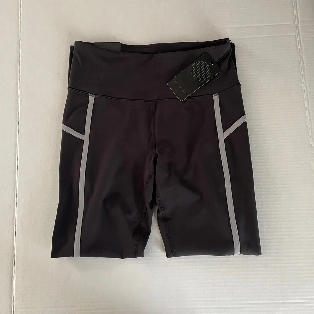 NWT Womens Medium Motion Brand Black Grey High Waist Ankle Length Leggings